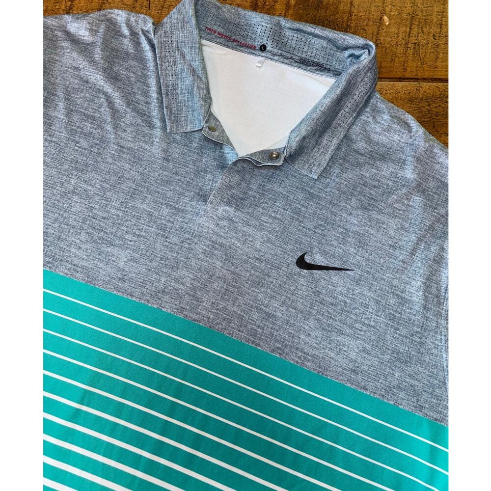 Mens Nike Tiger Woods Collection Gray Sea Green Stripe Southern Highlands Size L